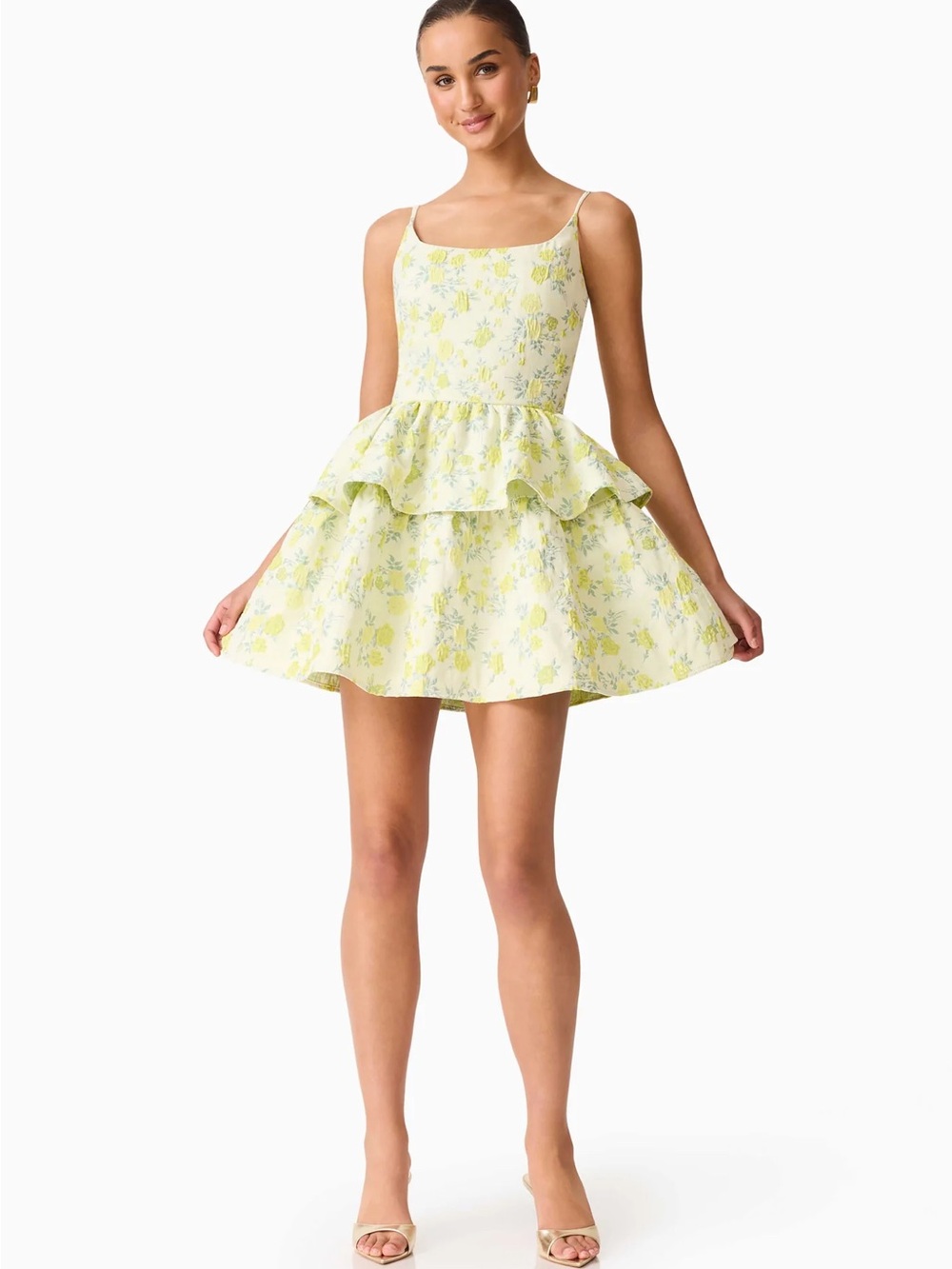 Elliatt Posey Lemon Floral Tiered Mini Dress